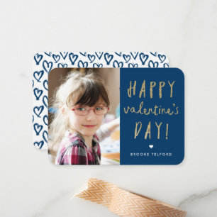 Gold Glitter Photo Classroom Happy Valentine’s Day Note Card