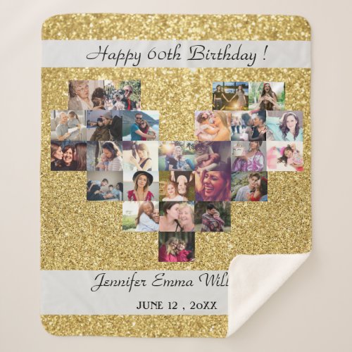 Gold glitter photo collage 60th birthday gift  sherpa blanket