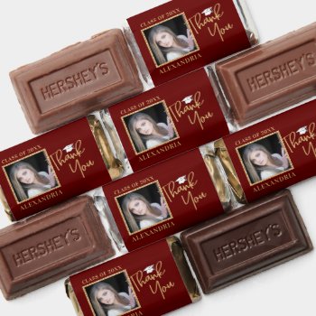 Gold Glitter Photo Dark Red Graduation Thank You Hershey's Miniatures by daisylin712 at Zazzle