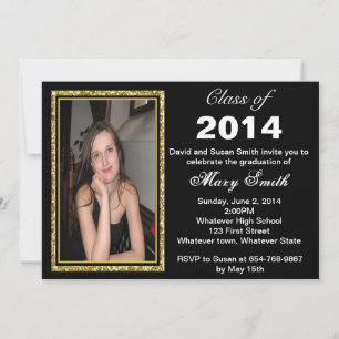 Gold Glitter Photo Frame Graduation Invitation