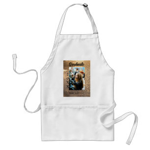 Gold glitter photo graduation add name class text adult apron