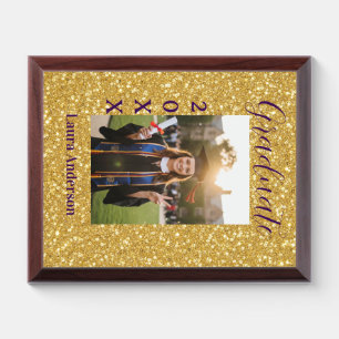 Gold glitter photo graduation add name class text award plaque