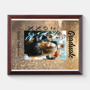Gold glitter photo graduation add name class text award plaque