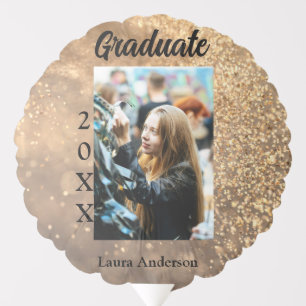Gold glitter photo graduation add name class text balloon
