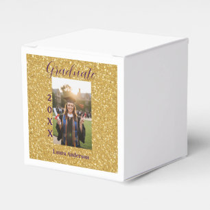 Gold glitter photo graduation add name class text favor boxes