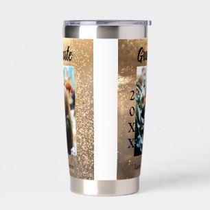 Gold glitter photo graduation add name class text insulated tumbler