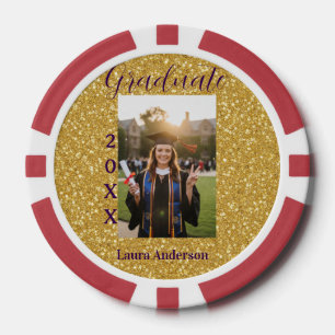 Gold glitter photo graduation add name class text poker chips