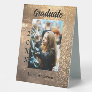 Gold glitter photo graduation add name class text table tent