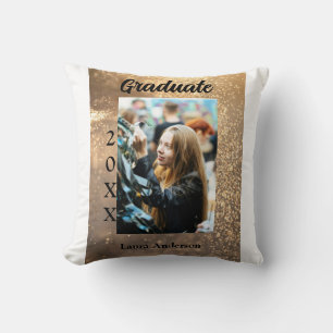 Gold glitter photo graduation add name class text throw pillow