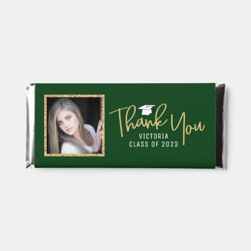 Gold Glitter Photo Green Graduation Thank You Hershey Bar Favors