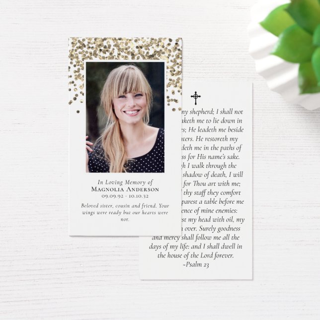Gold Glitter Photo Memorial Prayer Card (Desk)