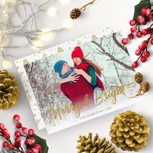 Gold Glitter Photo Merry And Bright Christmas Invitation