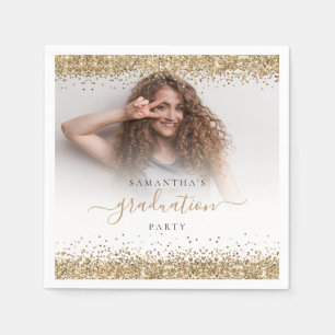 Gold Glitter Photo Name Graduation 2024 Party Napkins