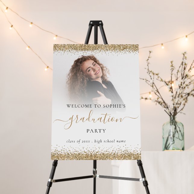 Gold Glitter Photo Overlay Welcome Graduation Foam Board (In Situ (Stand))