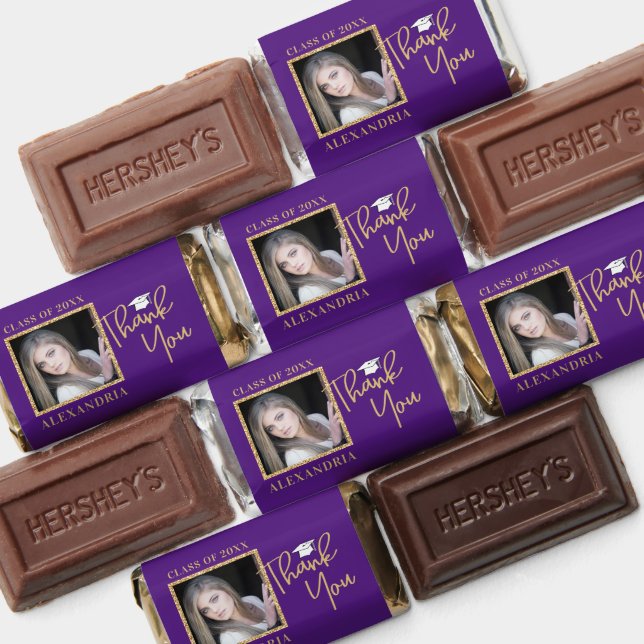 Gold Glitter Photo Purple Graduation Thank You Hershey's Miniatures (Assorted)