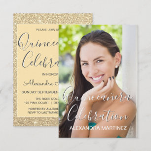 Gold Glitter Photo - Quinceanera Celebration Invitation