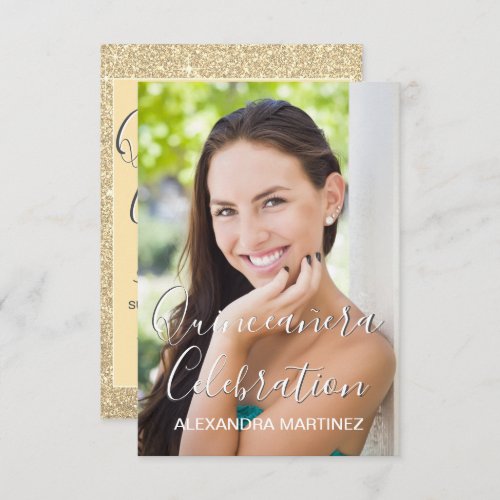 Gold Glitter Photo _ Quinceanera Celebration Invitation