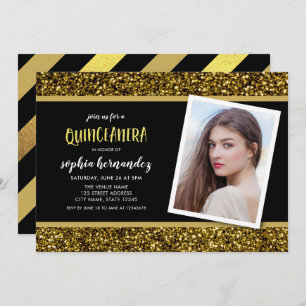 Gold Glitter Photo Quinceanera Invitation
