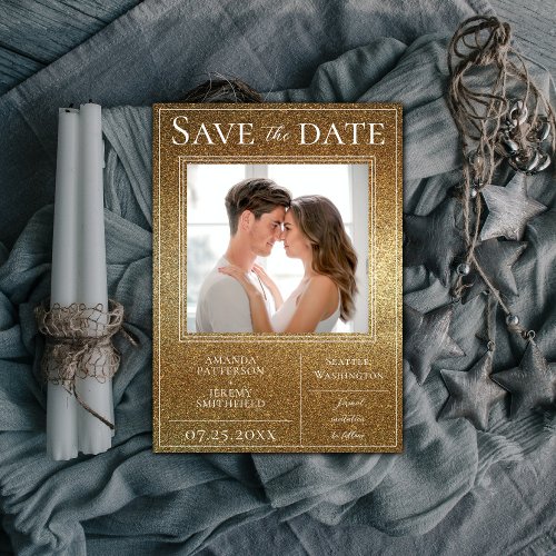 Gold Glitter Photo Save the Date