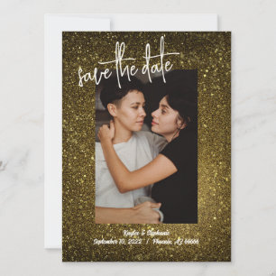Gold Glitter Photo Save the Dates - Bling Style Date