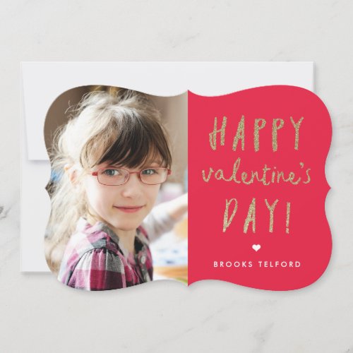 Gold glitter photo valentines day holiday card