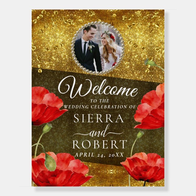 Gold Glitter Photo Wedding Welcome Sign (Front)