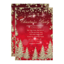 Gold Glitter Pine Tree,Stars Red Bokeh Company  Invitation