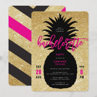 Gold Glitter Pineapple Bachelorette Party Invite