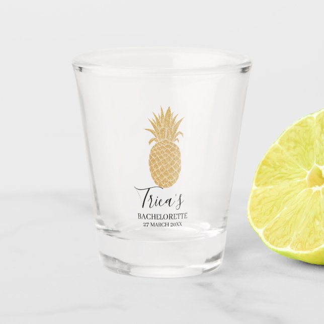Gold Glitter Pineapple Bachelorette Party Shot Glass (Front)