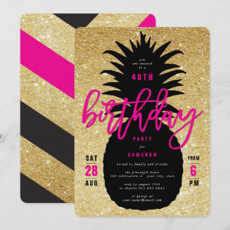 Gold Glitter Pineapple Chic Birthday Party Invite