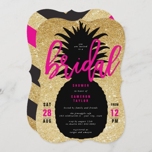 Gold Glitter Pineapple Chic Bridal Shower Invite