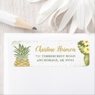 Gold Glitter Pineapple Floral Return Address Label
