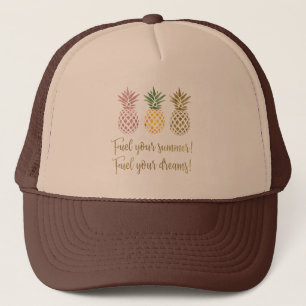 Gold Glitter Pineapple Fuel your dreams Typography Trucker Hat