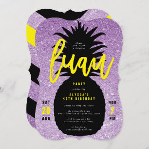 Gold Glitter Pineapple Luau Birthday Party Invite