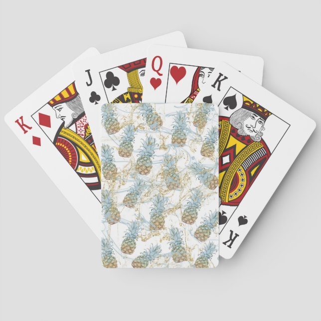 Gold Glitter Pineapples Tropical Summer Chic Poker Cards (Back)