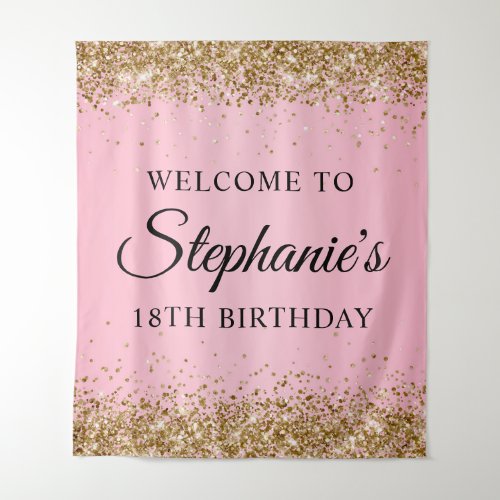 Gold Glitter Pink 18th Birthday Party Welcome Tapestry