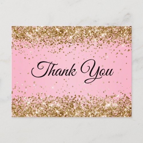 Gold Glitter Pink 21st Birthday Thank You Postcard