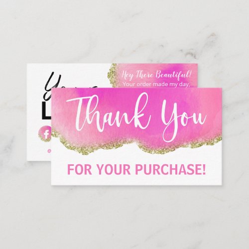 Gold Glitter Pink Agate White Thank You Purchase Business Card