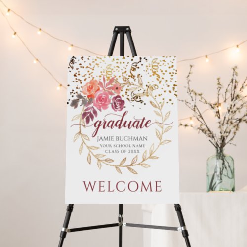 Gold Glitter Pink And Marsala Floral Grad Party  Foam Board