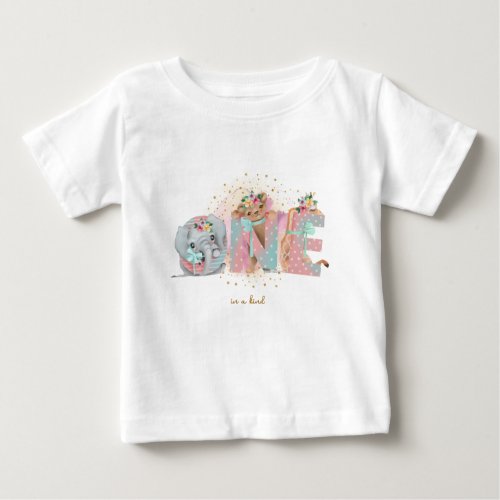 Gold Glitter Pink Blue Baby Girl First Birthday Baby T_Shirt