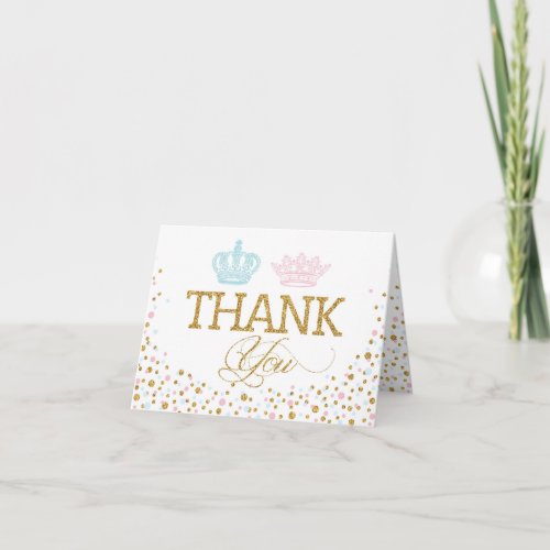 Gold Glitter Pink Blue Royal Twins Thank You Card