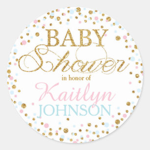 Gold Glitter Pink Blue Twins Baby Shower Label