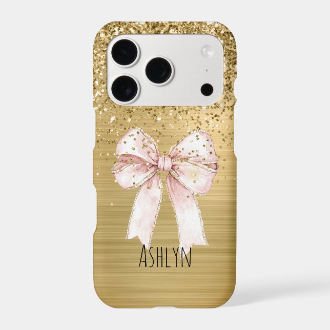 Gold Glitter Pink Bow iPhone Case (Back)