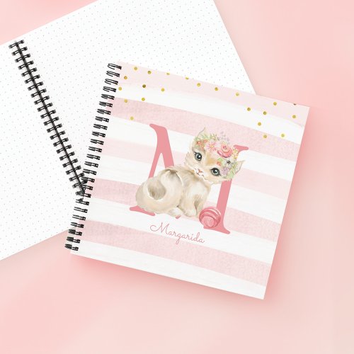 Gold Glitter Pink Cat Girl Daily Sketchbook Notebook