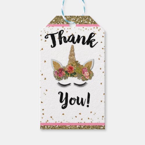 Gold Glitter Pink Elegant Unicorn Thank You Tags