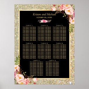 Gold Glitter Pink Floral 8 Tables Seating Chart