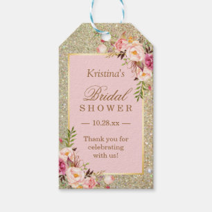 Gold Glitter Pink Floral Bridal Shower Thank You Gift Tags