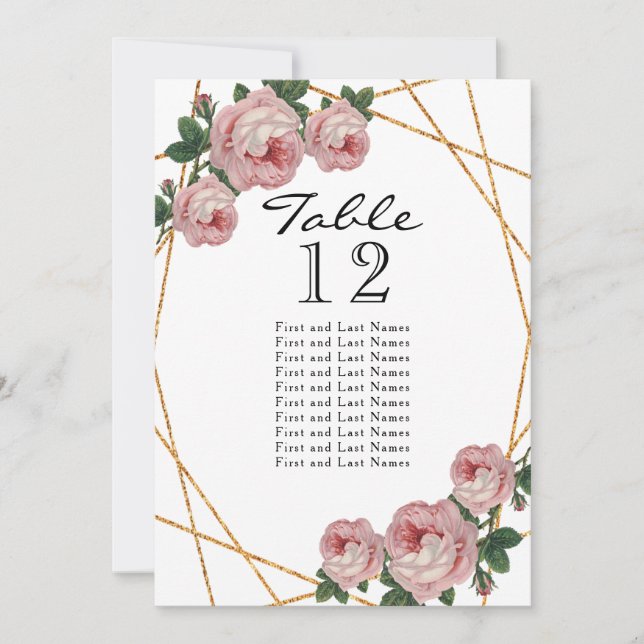 Gold Glitter Pink Floral Geo Table Number Seating (Front)