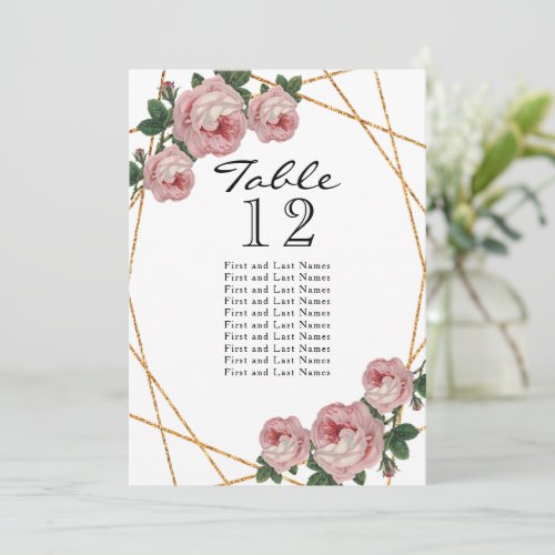 Gold Glitter Pink Floral Geo Table Number Seating