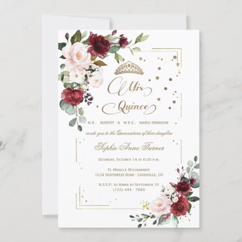 Gold Glitter Pink Floral Mis Quince Quinceaera Invitation